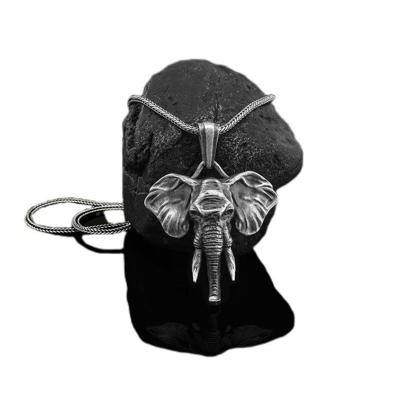 Buddha Stones Elephant Pewter Titanium Steel Strength Necklace Pendant