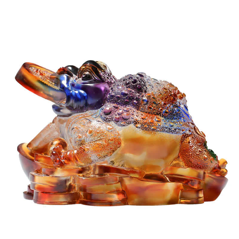 Buddha Stones Feng Shui Frog Handmade Liuli Crystal Art Piece Wealth Home Office Decoration