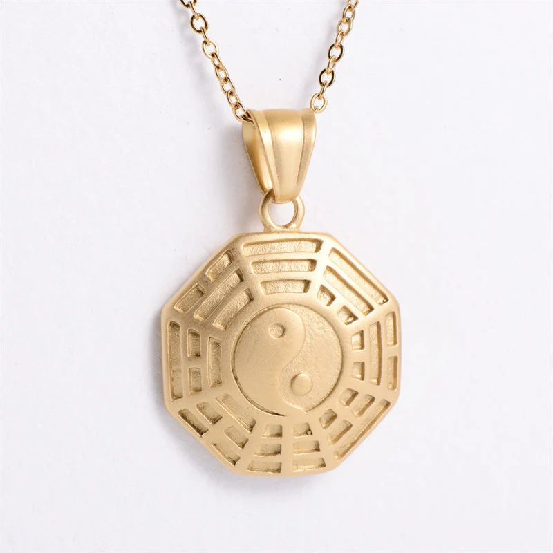 Buddha Stones Bagua Yin Yang Titanium Steel Balance Necklace Chain Pendant