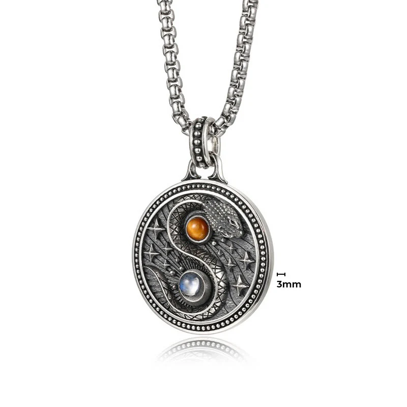 Buddha Stones Snake Yin Yang Symbol Copper Wealth Necklace Pendant