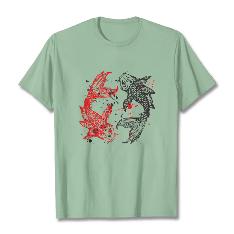 Buddha Stones Red Black Koi Fish Tee T-shirt