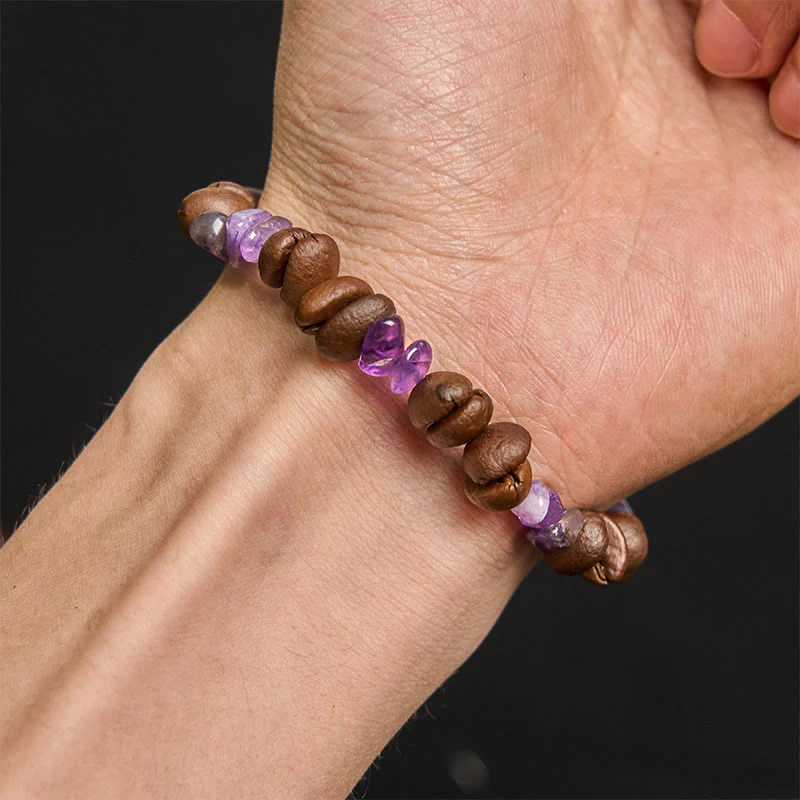 Buddha Stones Handmade Natural Coffee Beans Amethyst Citrine Amazonite Irregular Crystal Bracelet