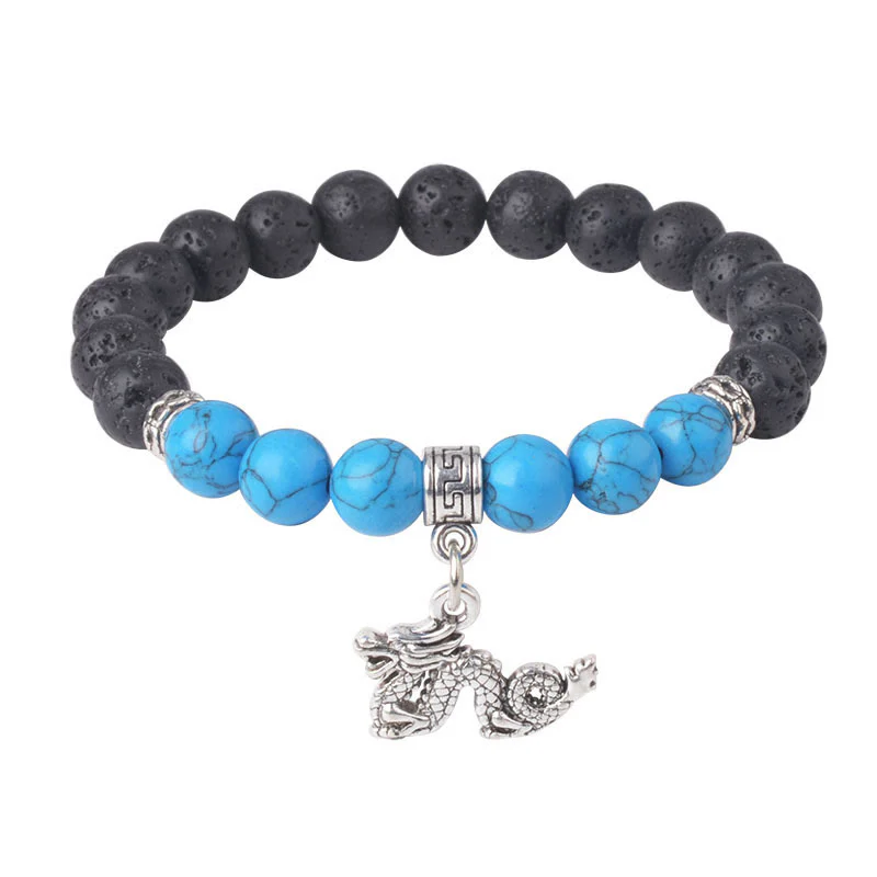 Buddha Stones Black Lava Rock Crystal Beads Animal Pattern Healing Bracelet