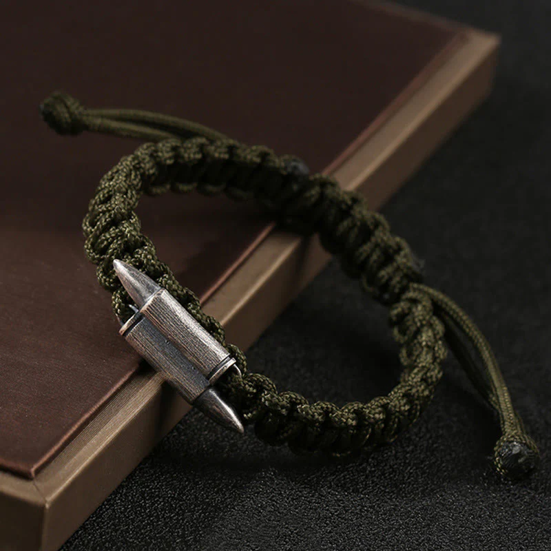 Buddha Stones 925 Sterling Silver Bullet Design Braided Rope Bracelet