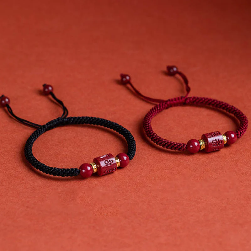 Buddha Stones Tibet Cinnabar Om Mani Padme Hum Engraved Blessing Braided Bracelet