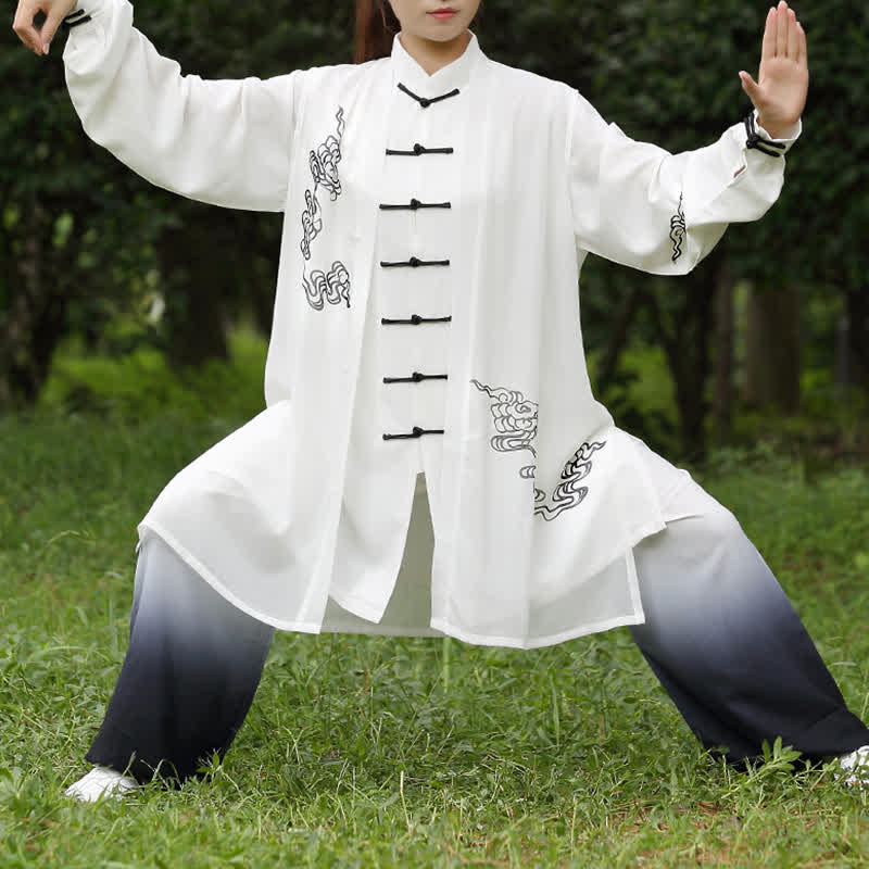 Buddha Stones Auspicious Clouds Gradient Meditation Prayer Spiritual Zen Tai Chi Qigong Practice Women's Clothing Set