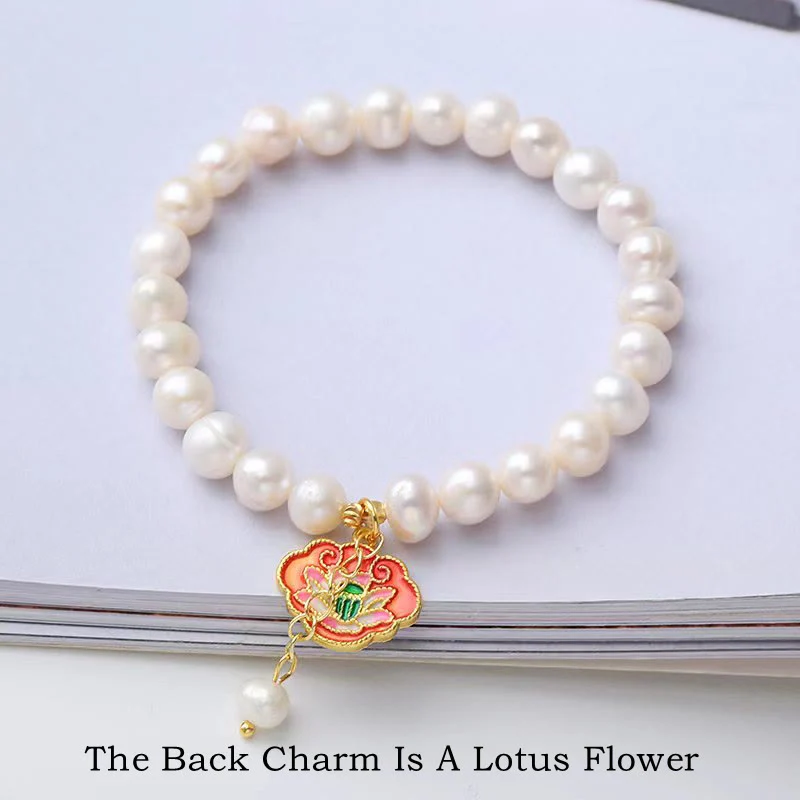 Buddha Stones Natural Pearl Lotus Koi Fish Goldfish Optimism Charm Bracelet