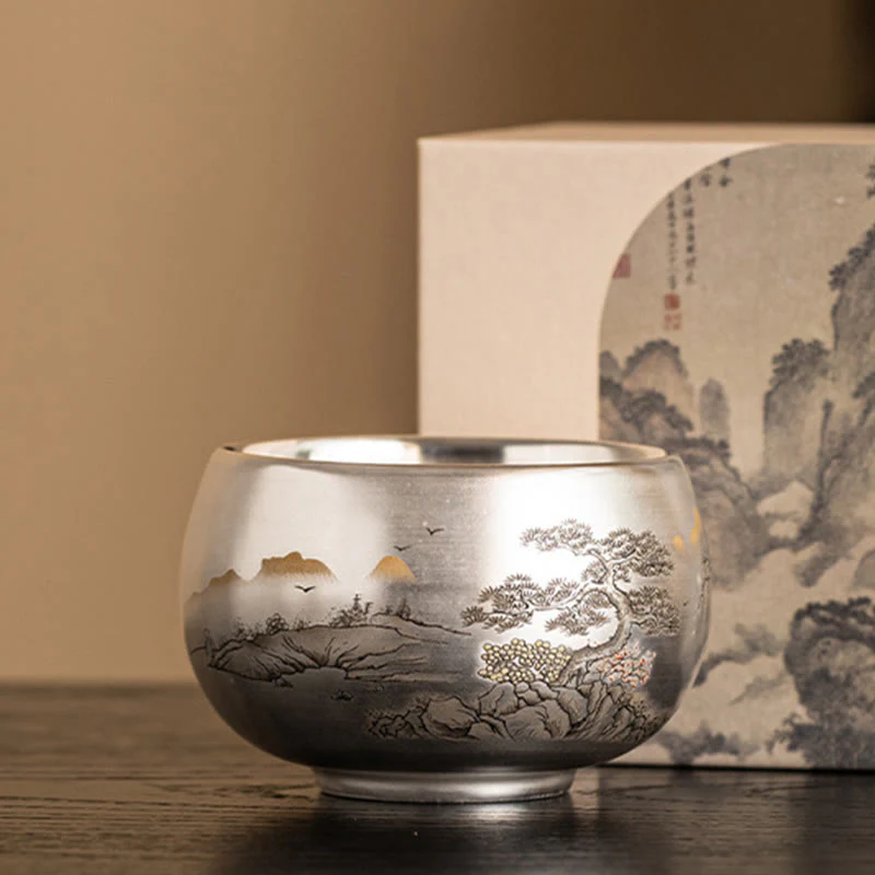 Buddha Stones Fish Lotus Seaweed Valley Mountains Pine Tree Dragon Teacup Kung Fu Tea Cup With Gift Box