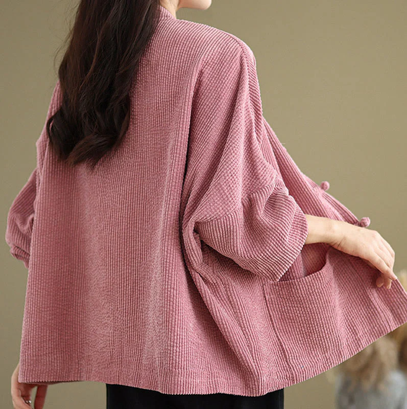 Buddha Stones Frog-button Stand Collar Women's Cotton Linen Corduroy Jacket