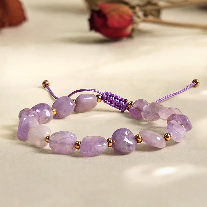 Buddha Stones Irregular Shape Amethyst Braid String Balance Bracelet