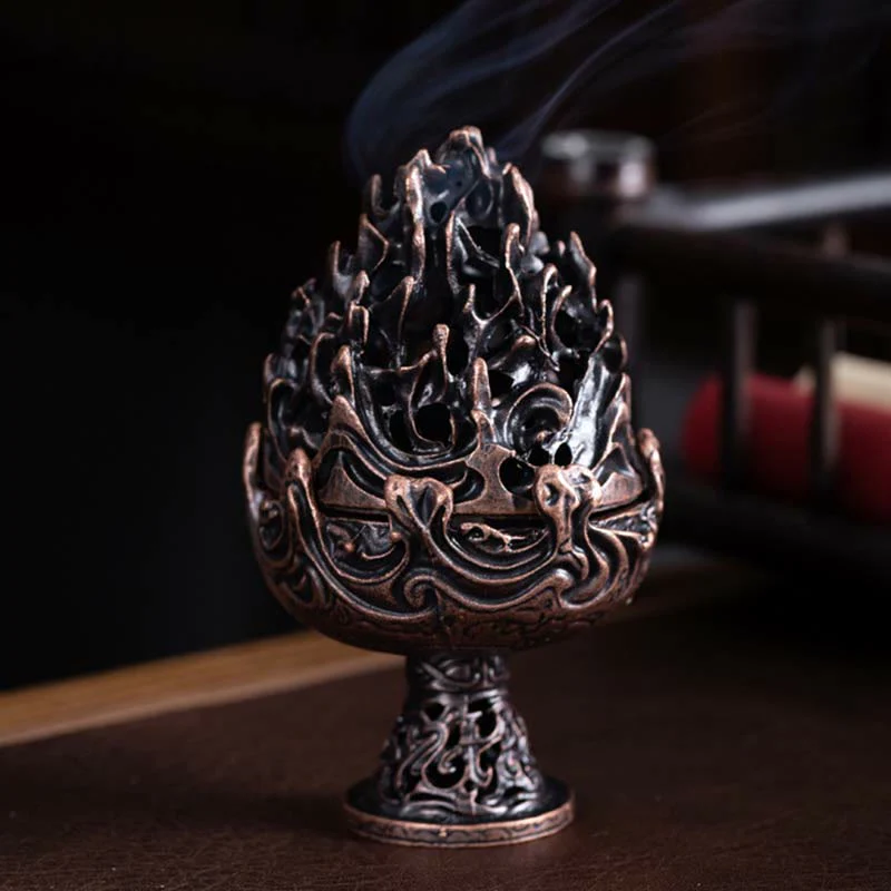 Buddha Stones Tibetan Mini Mountain Pattern Meditation Copper Alloy Incense Burner