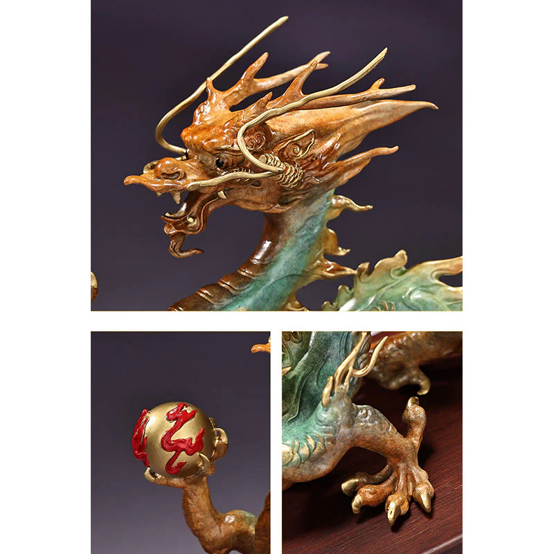 Buddha Stones Year Of The Dragon Auspicious Dragon Brass Copper Luck Success Office Decoration
