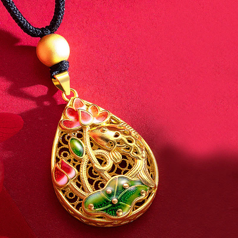 Buddha Stones Koi Fish Lotus Flower Leaf Copper Luck Necklace Pendant