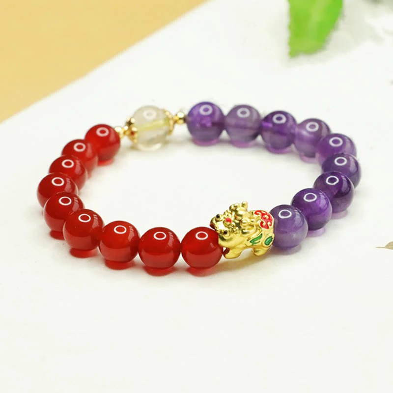 Buddha Stones Natural Amethyst Red Agate Pi Xiu Balance Bracelet