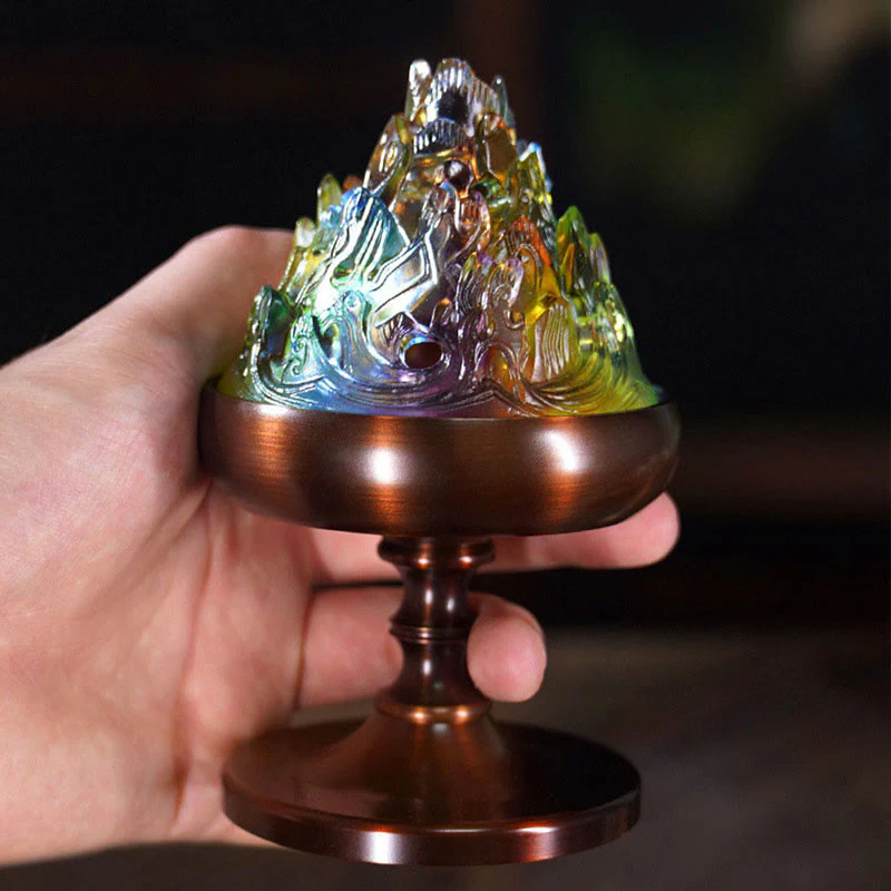 Buddha Stones Liuli Crystal Mountain Healing Meditation Incense Burner