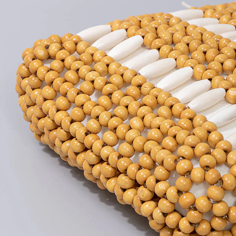 Buddha Stones Hand-woven Round Wooden Beads Handbag