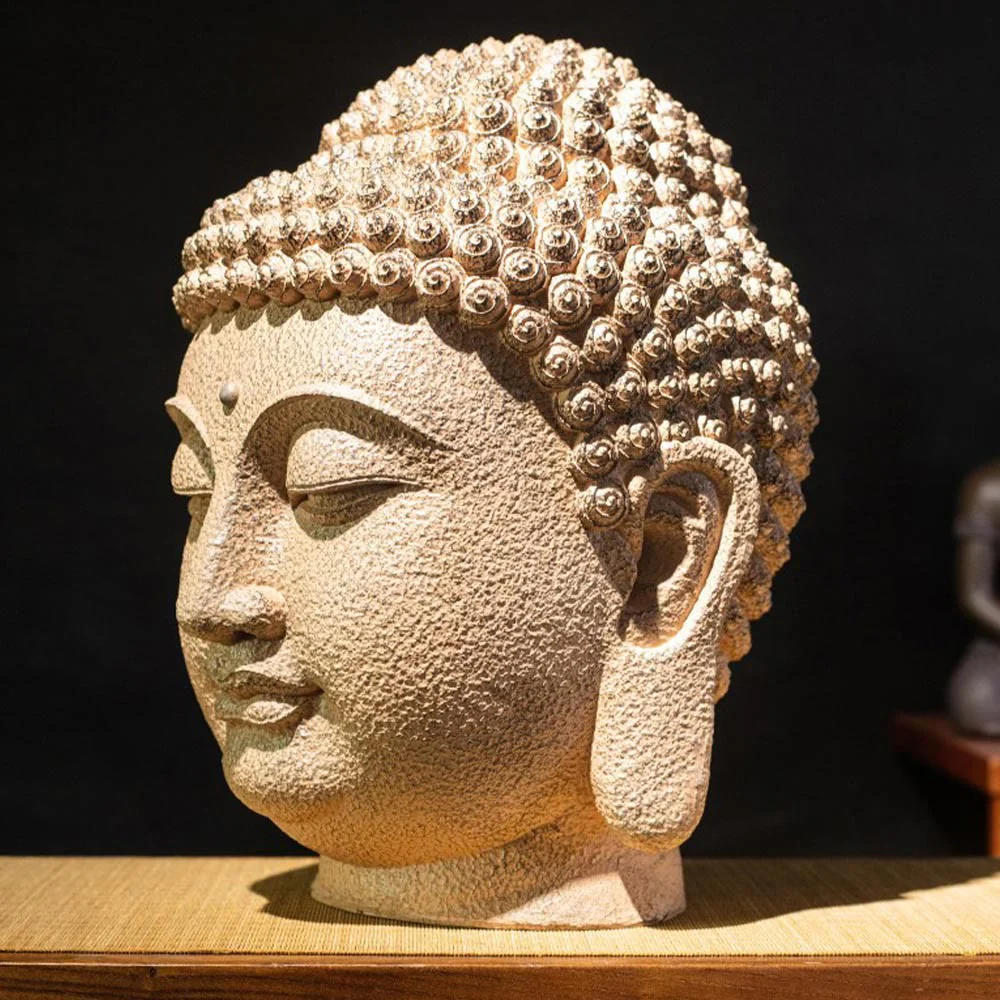 Buddha Stones Closed Eyes Meditating Buddha Head Resin Statue Zen Home Decoration 42*30*30cm