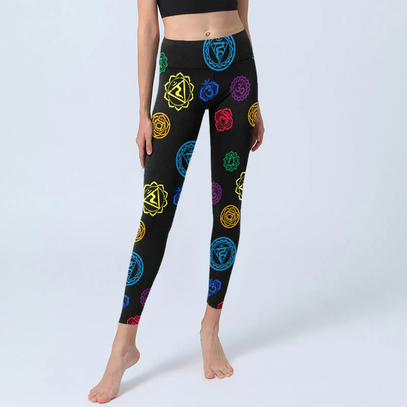 Buddha Stones Geometric OM Symbol Sanskrit Print Gym Leggings Women's Yoga Pants