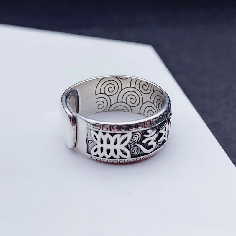 Buddha Stones Om Mani Padme Hum Copper Adjustable Wealth Ring