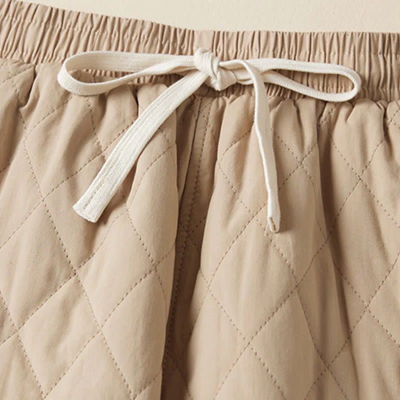 Buddha Stones Diamond Quilted Design Thermal Fleece-Lined Women's Harem Cotton Pants With Pockets