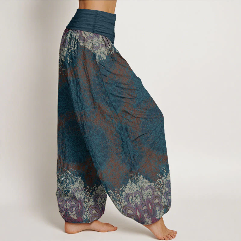 Buddha Stones Pure Cotton Casual Lycoris Radiata Mandala Pattern Women's Elastic Waist Harem Pants