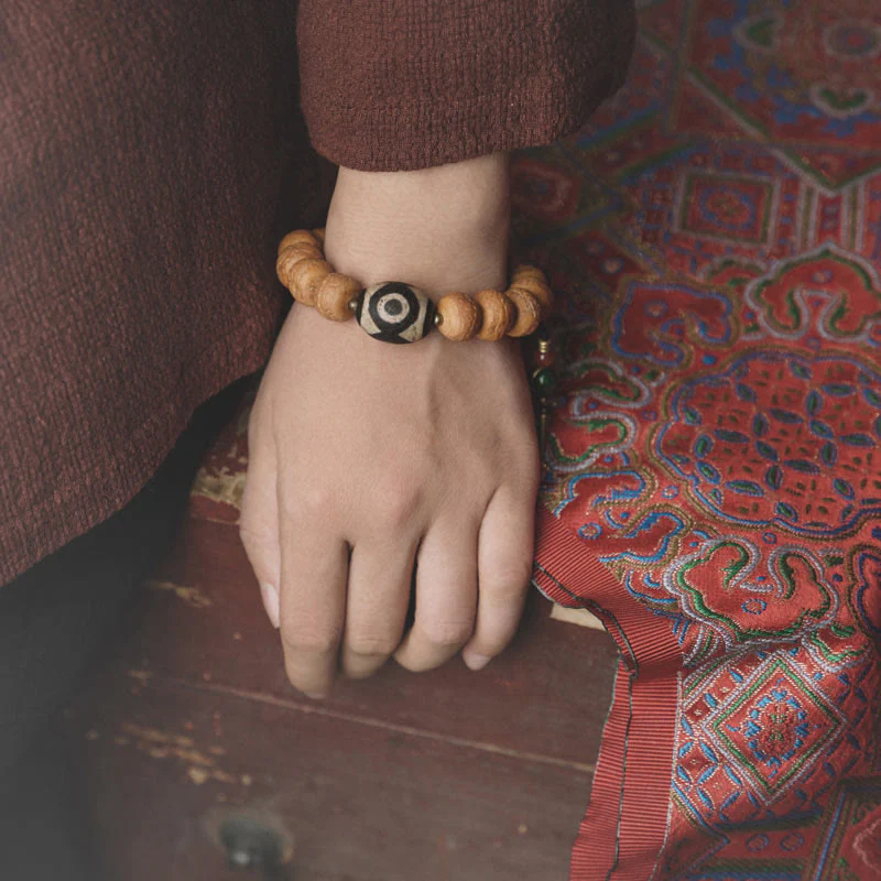 Buddha Stones Tibet Bodhi Seed Dzi Bead Peace Charm Wrist Mala Bracelet