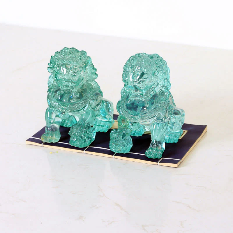 Buddha Stones 2Pcs Lion Statue Courage Strength Resin Home Office Decoration
