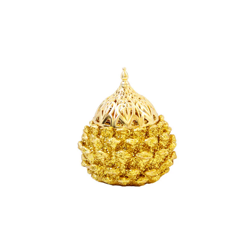 Buddha Stones Gold Pine Cone Pattern Spiritual Rituals Mini Incense Burner Home Tabletop Decor
