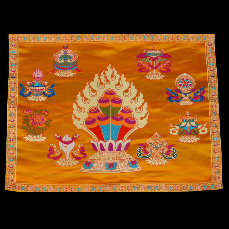 Buddha Stones Prayer Altar Mat Healing Meditation 8 Auspicious Symbols Mat