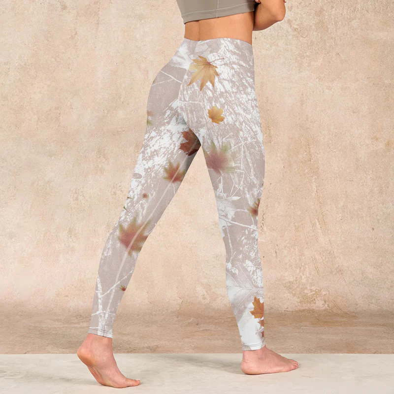 Buddha Stones Maple Leaves Branches Print Gym Leggings Women's Yoga Pants