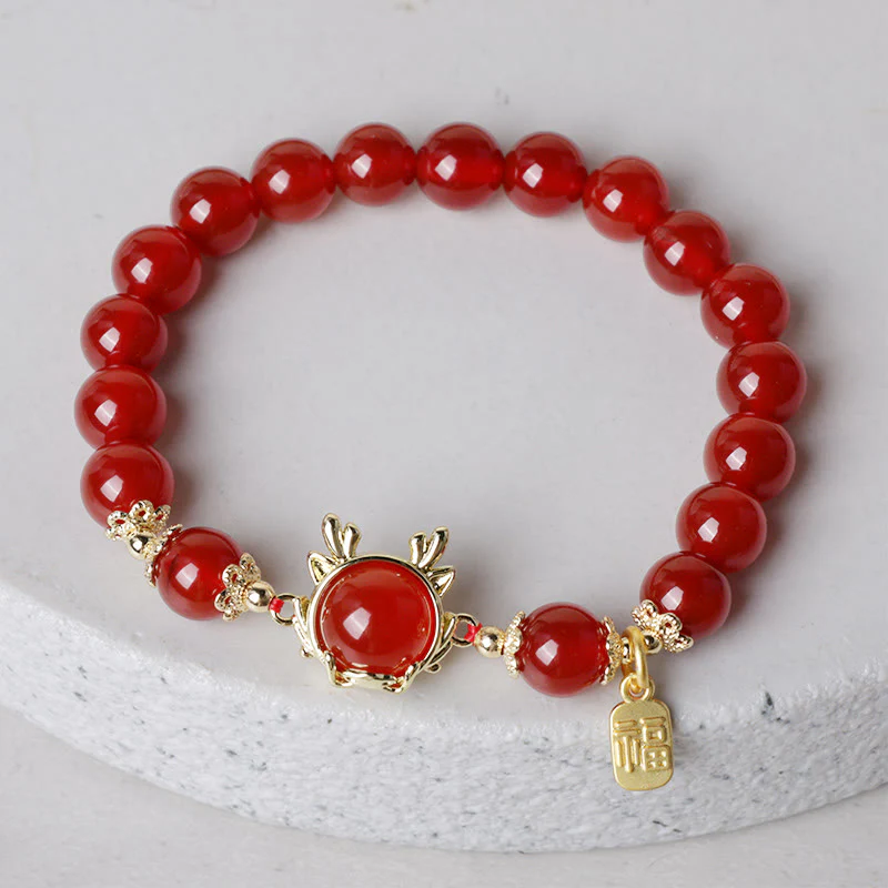 Buddha Stones Year of the Dragon Red Agate Jade Peace Buckle Fu Character Success Bracelet (Extra 30% Off | USE CODE: FS30)