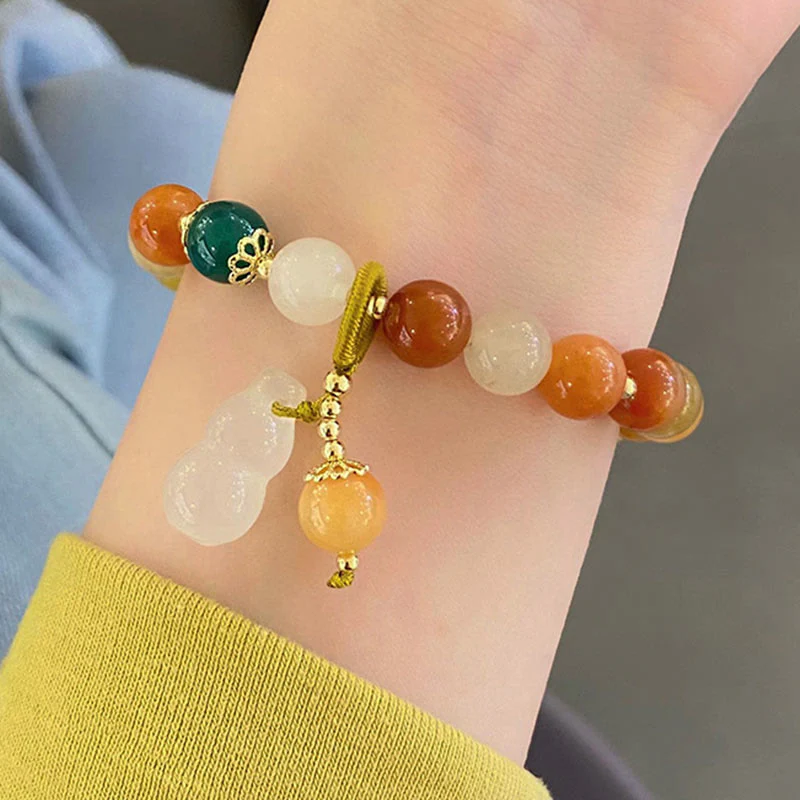 Buddha Stones Golden Silk Jade Beads Gourd Wealth Luck Bracelet