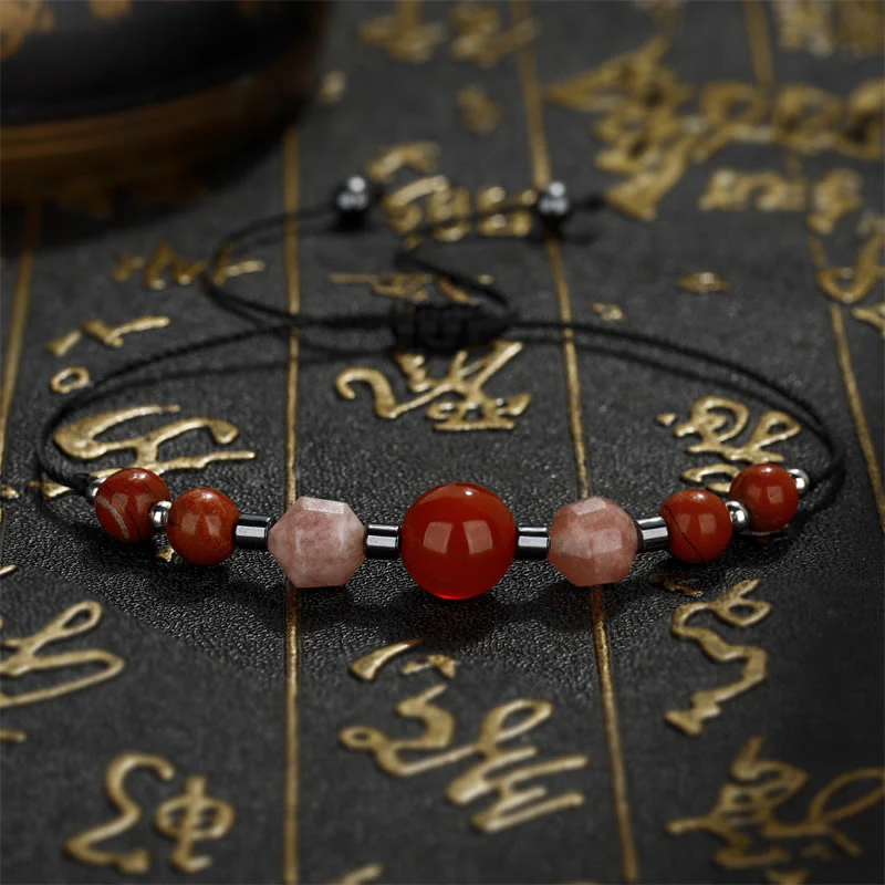 Buddha Stones Believe You Can Carnelian Red Jasper Hematite Sun Stone Positive Bracelet
