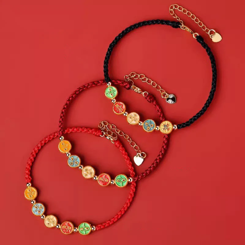 Buddha Stones Red String 925 Sterling Silver Five Ways God Of Wealth Connection Bracelet