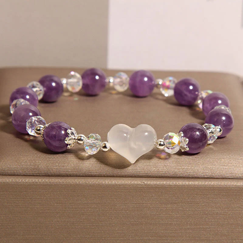 Buddha Stones Heart Amethyst White Agate Balance Bracelet