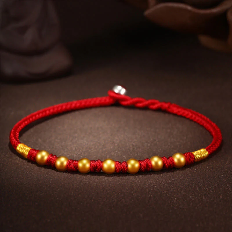 Buddha Stones 999 Gold Beads Luck King Kong Knot Handmade Braided Protection Bracelet