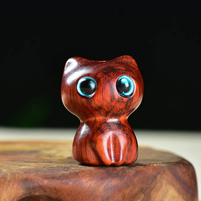Buddha Stones Ebony Wood Small Leaf Red Sandalwood Cute Cat Animals Calm Decoration