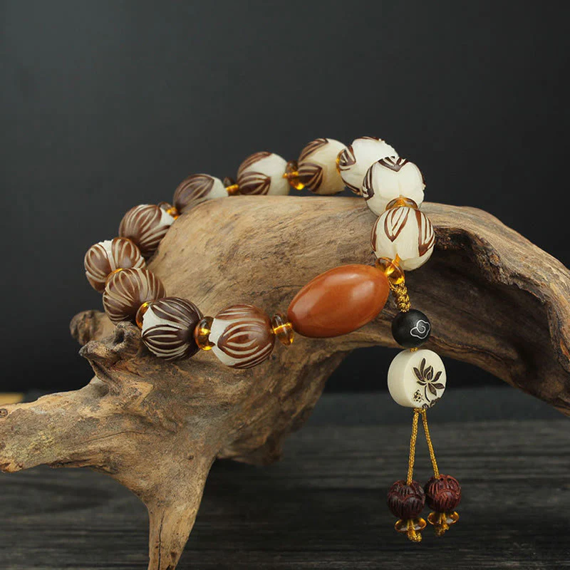 Buddha Stones Tibetan Mala White Bodhi Seed Peace Bracelet