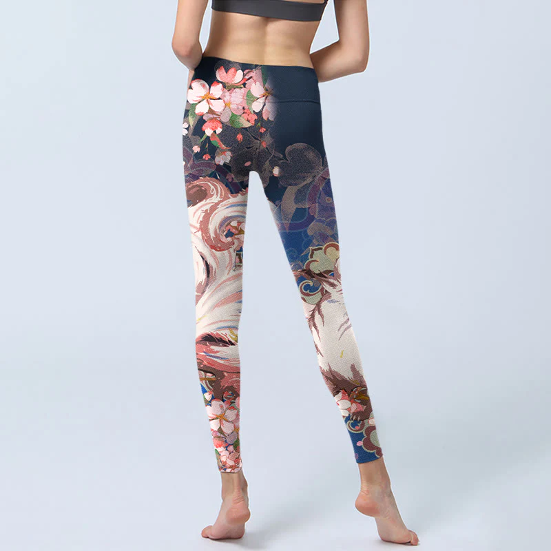 Buddha Stones Fox Cherry Blossoms Gym Leggings Women's Yoga Pants