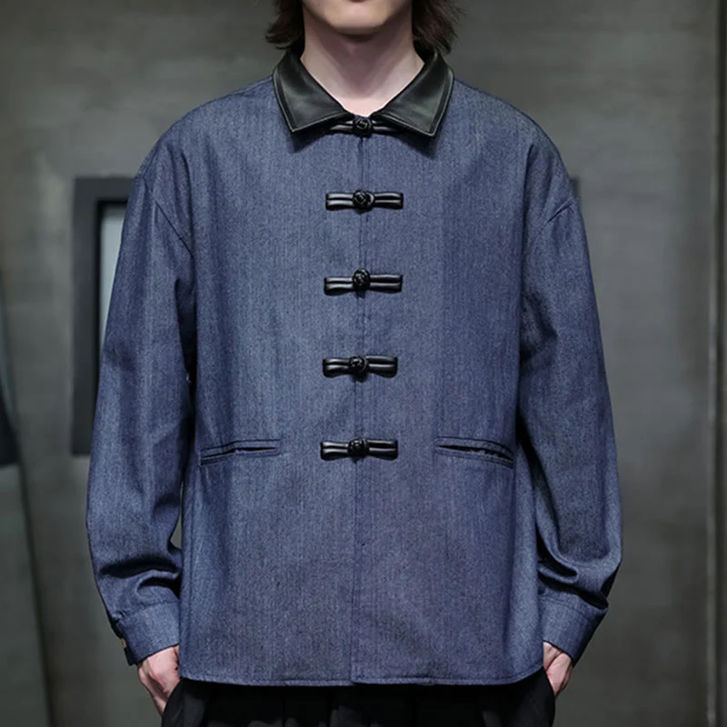 Buddha Stones Men's Frog-Button Cotton Long Sleeve Shirt With Pockets