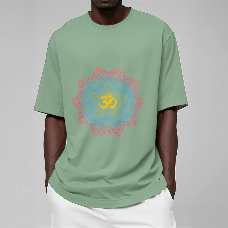Buddha Stones Lotus-shaped Mandala OM Symbol Design Tee T-shirt