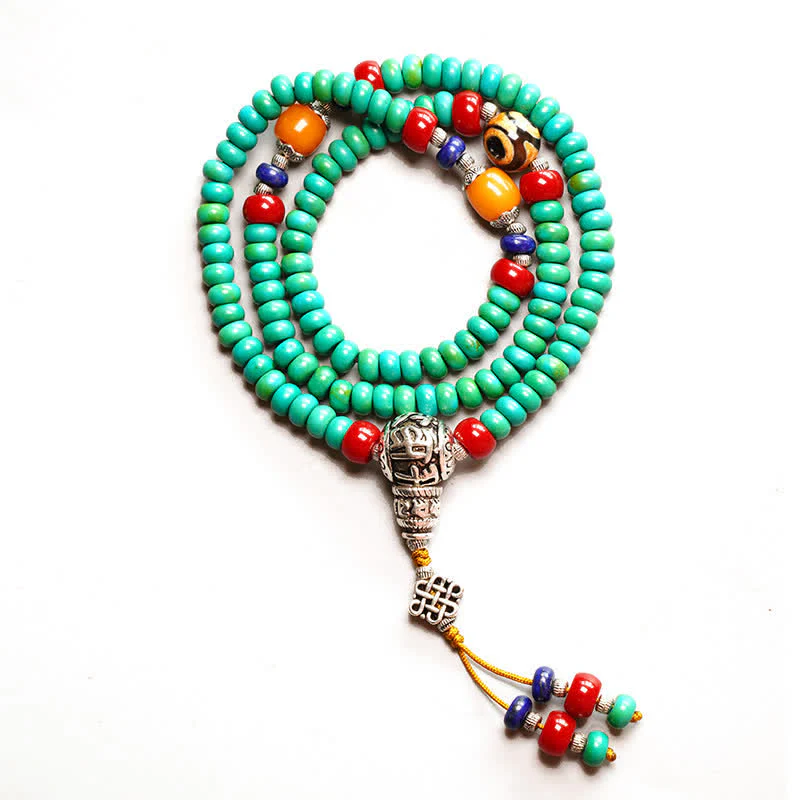 Buddha Stones 108 Mala Beads Tibetan Turquoise Dzi Bead Protection Bracelet