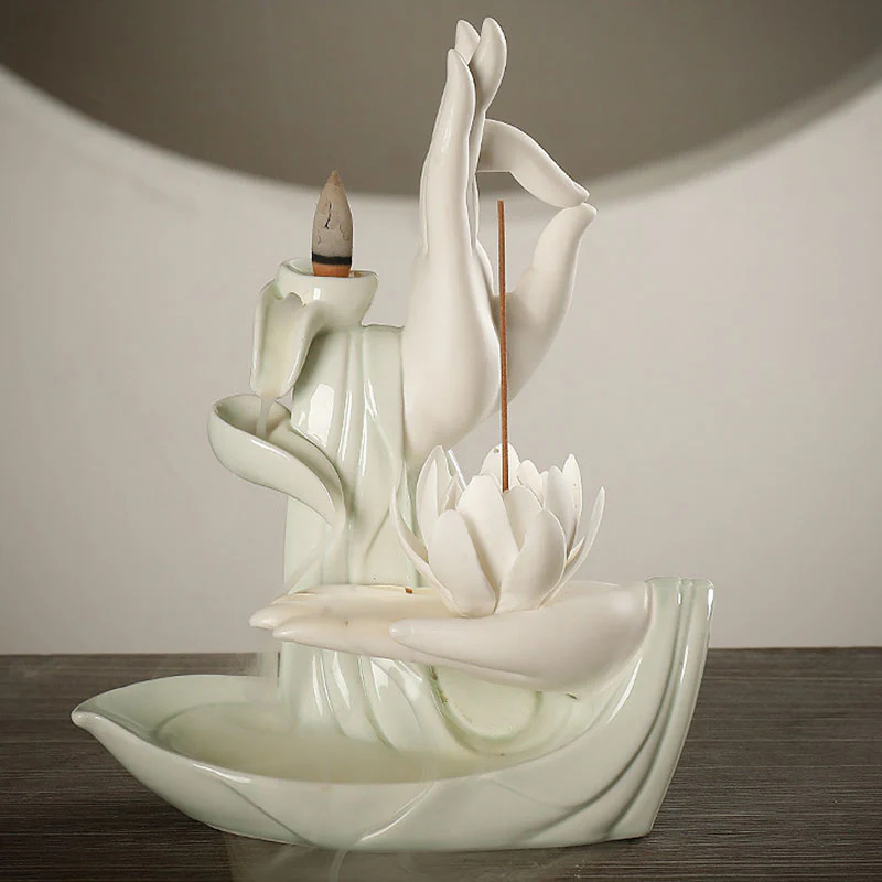 Buddha StonesTibetan Lotus Blessing Incense Burner Decoration