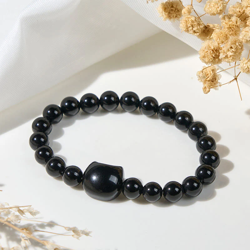 Buddha Stones Black Cat Natural Black Onyx Protection Bracelet