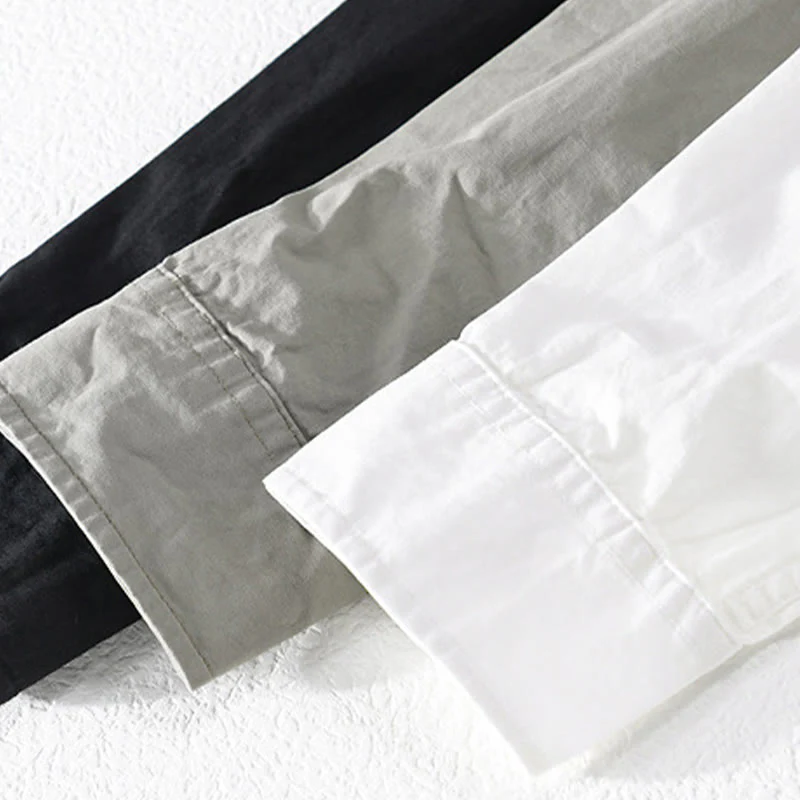 Buddha Stones Spring Daily Line Patchwork Design Lapel Men's Long Sleeve Cotton Linen Shirt With Pockets