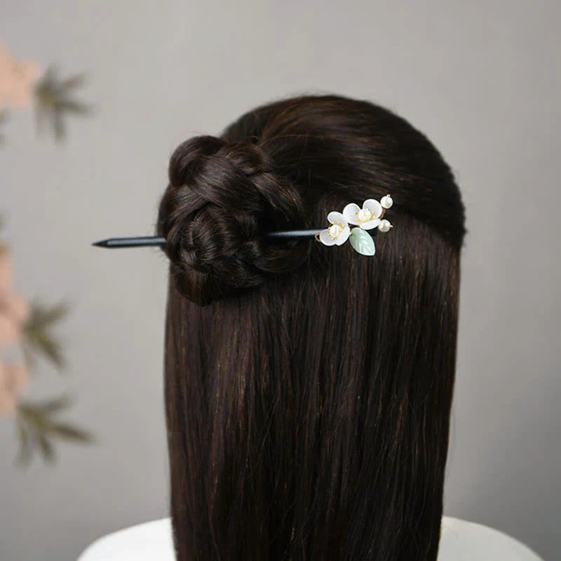 Buddha Stones Grain Wood Liuli Magnolia Flowers Pearl Protection Hairpin