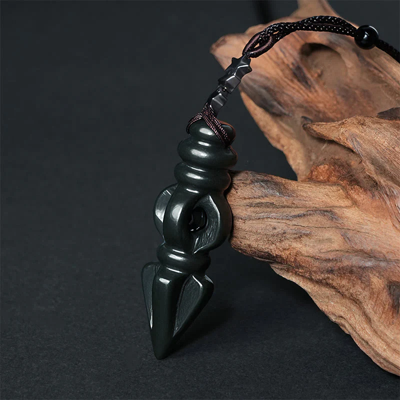 Buddha Stones Tibetan Hetian Cyan Jade Pestle Vajra Dorje Star Harmony Necklace Pendant