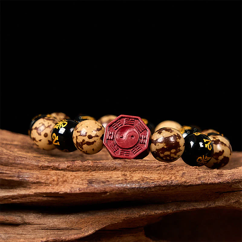 Buddha Stones Bodhi Seed Om Mani Padme Hum Bagua Yin Yang Cinnabar Carved Calm Bracelet