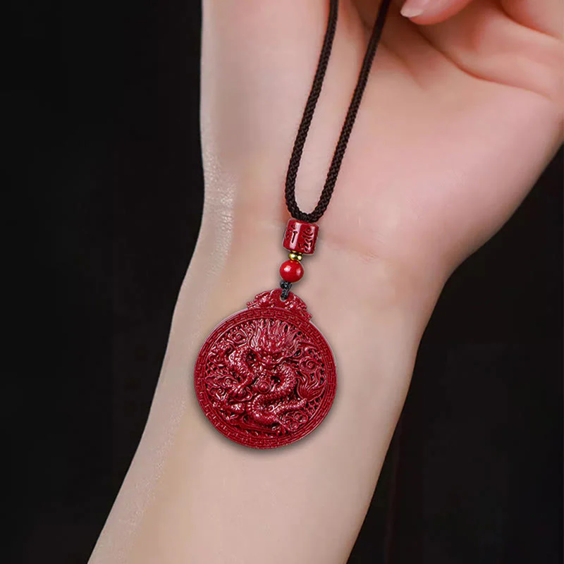 Buddha Stones Year of the Dragon Natural Cinnabar Dragon Protection Necklace Pendant