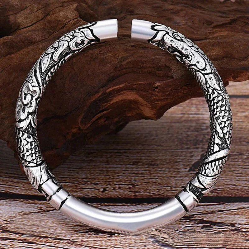 Buddha Stones Dragon Auspicious Clouds Luck Protection Bracelet Adjustable Bangle